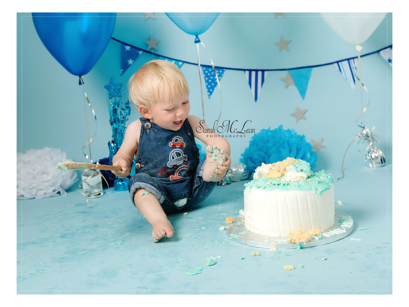 blue cake smash theme for a boy in Clitheroe lancashire by Sarah Mclean 